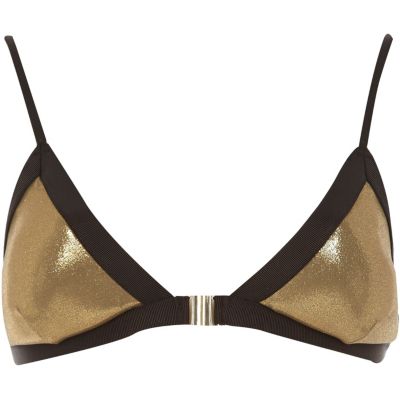 Gold metallic triangle clip front bikini top